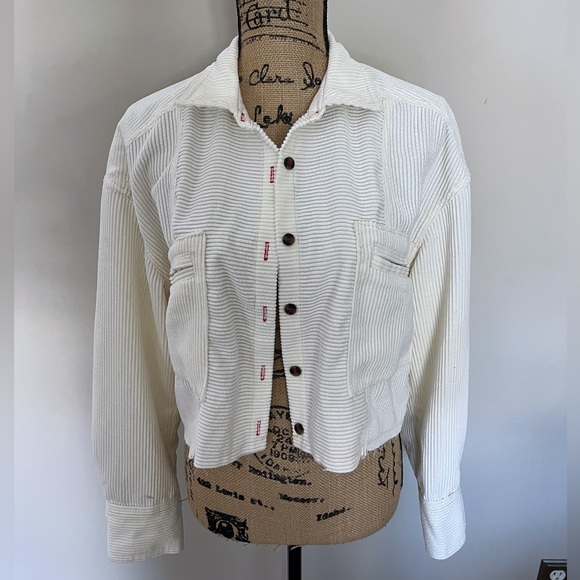 Urban Outfitters BDG Off-white Corduroy Cropped Jacket Raw Hem | Size M - Picture 4 of 5
